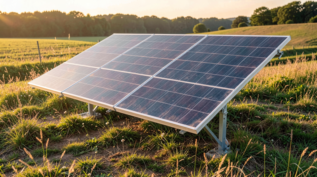 panneau photovoltaïque indépendant installé dans un champ ensoleillé