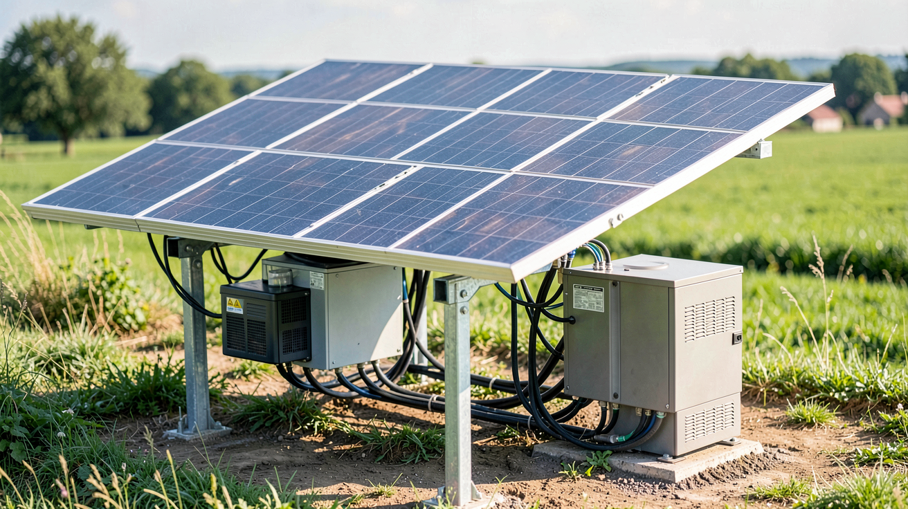 panneau photovoltaïque indépendant système autonome installé en milieu rural avec batteries et onduleur