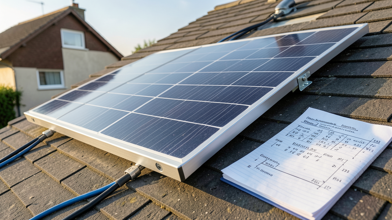 panneau photovoltaïque individuel installé sur un toit avec des calculs de dimensionnement d'installation