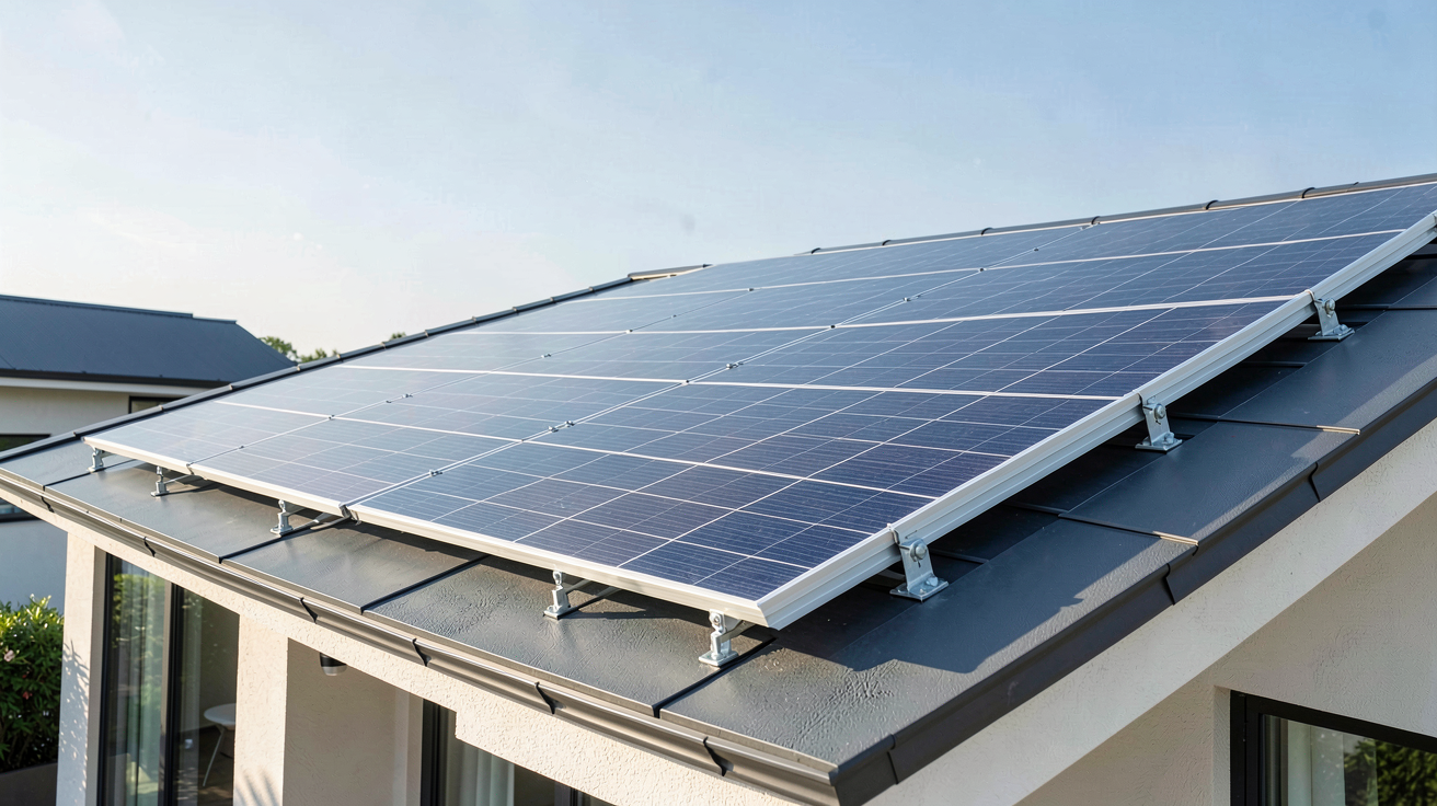 panneau photovoltaïque individuel installé sur le toit d'une maison contemporaine moderne