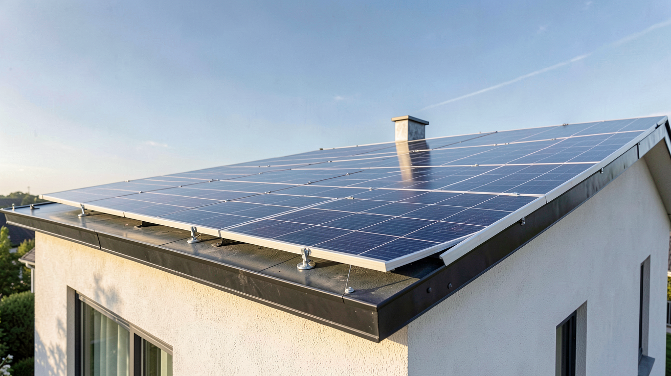 panneau photovoltaïque individuel installé sur le toit d'une maison moderne