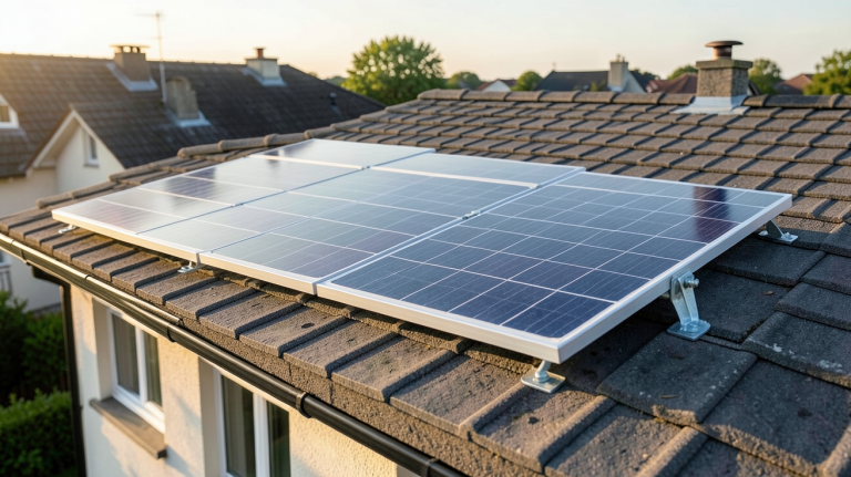 panneau photovoltaïque individuel installé sur le toit d'une maison résidentielle