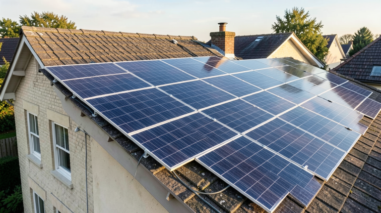 panneau photovoltaique installation sur le toit d'une maison avec des panneaux solaires modernes