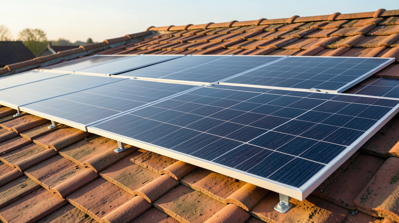 panneau photovoltaïque intégré à une toiture en tuiles plates, compatible avec l'intégration au bâti