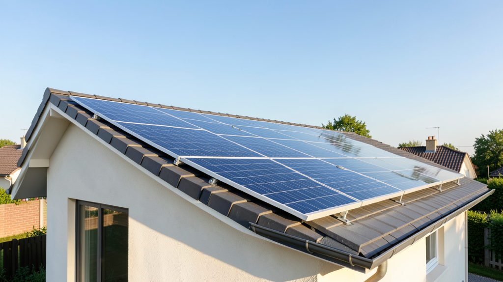 panneau photovoltaïque Leroy Merlin installé sur le toit d'une maison individuelle