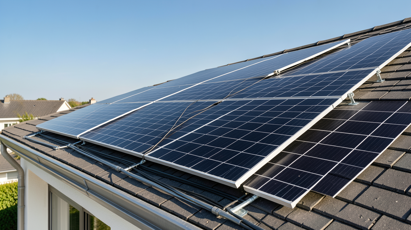 panneau photovoltaïque Leroy Merlin sur le toit d'une maison avec kit solaire complet
