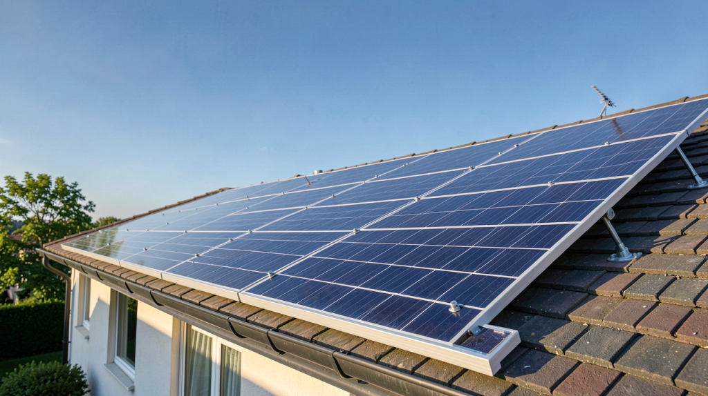panneau photovoltaïque Leroy Merlin installé sur le toit d'une maison résidentielle