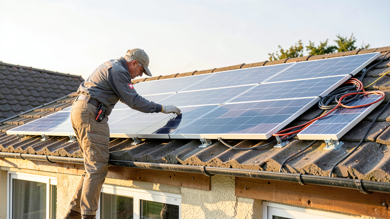panneau photovoltaïque Leroy Merlin installation pas à pas d'un kit solaire sur un toit de maison
