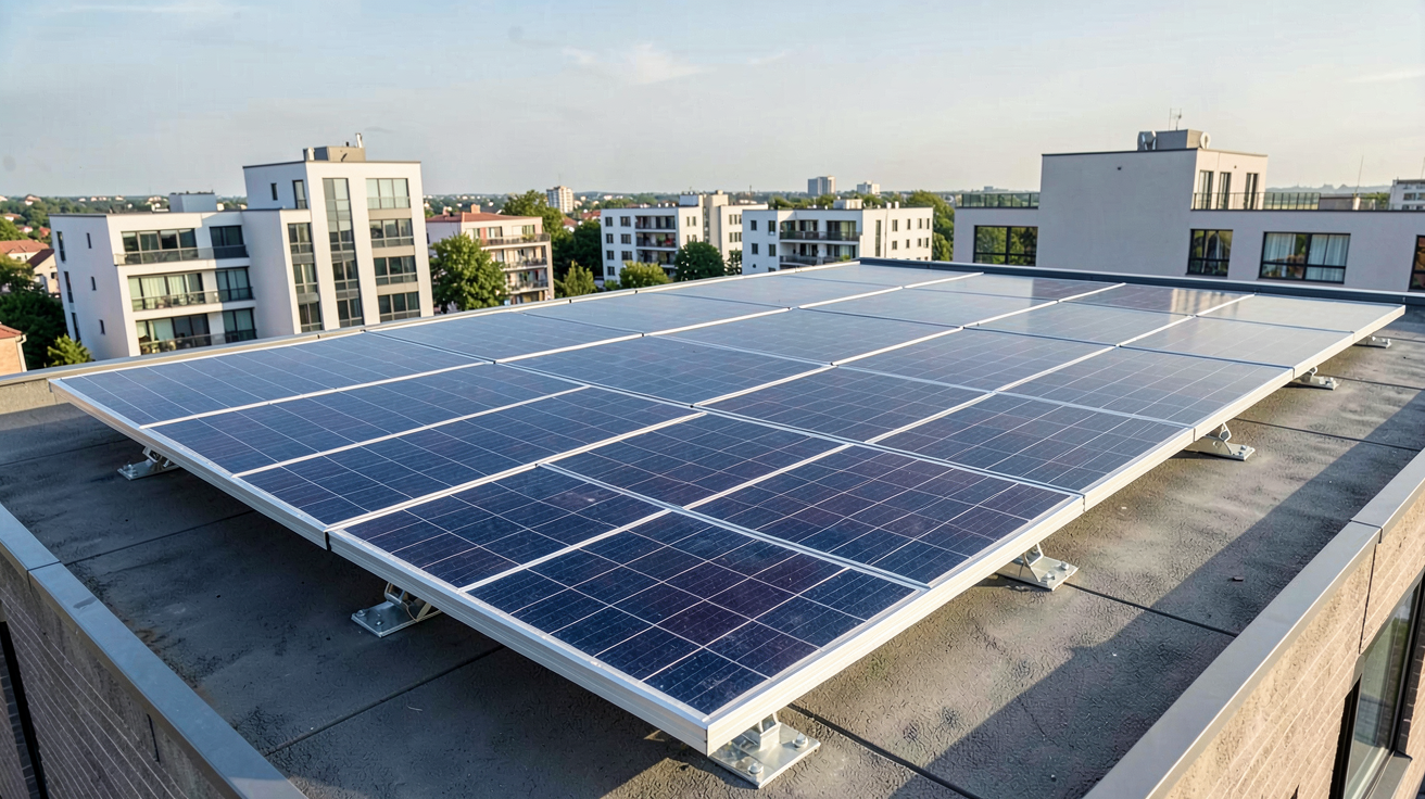 panneau photovoltaïque Longi Hi-MO 5 installé sur le toit d'une maison urbaine moderne