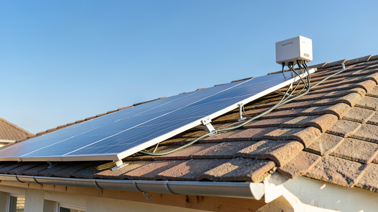 panneau photovoltaïque avec micro-onduleur installé sur le toit d'une maison individuelle