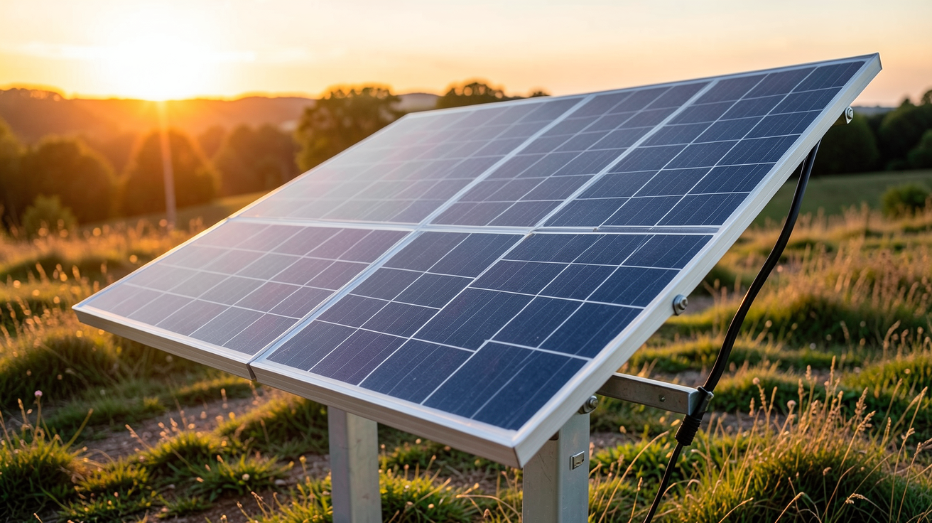 panneau photovoltaïque mobile installé sur un support orientable en extérieur