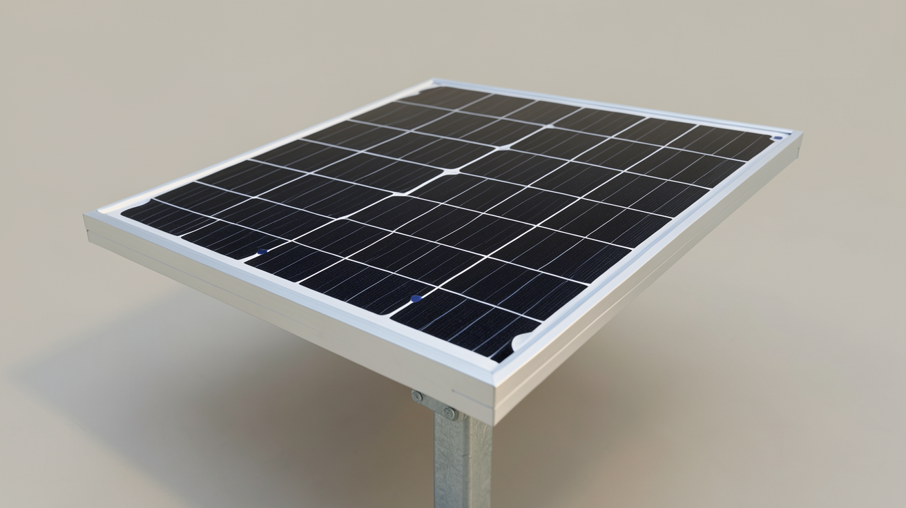 panneau photovoltaïque monocristallin posé sur un support métallique avec une lumière naturelle mettant en valeur les cellules noires