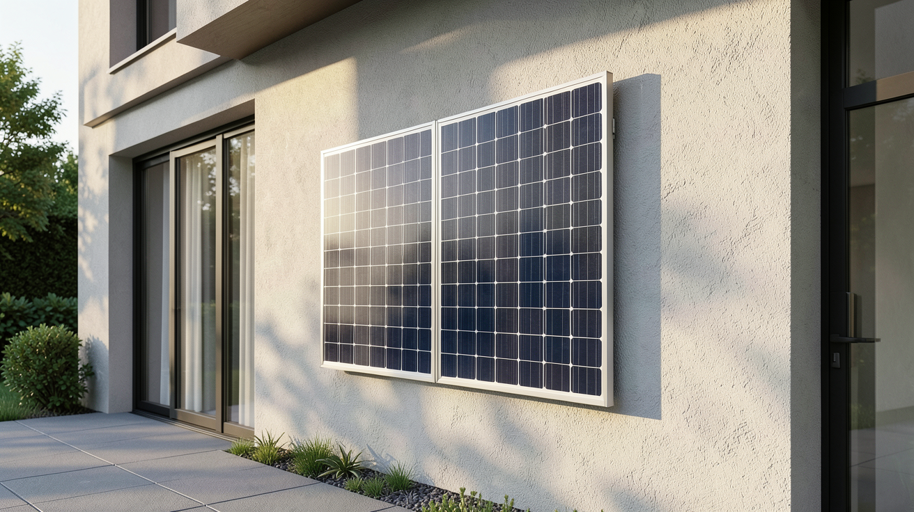 panneau photovoltaïque mural bifacial installé sur la façade d'une maison contemporaine