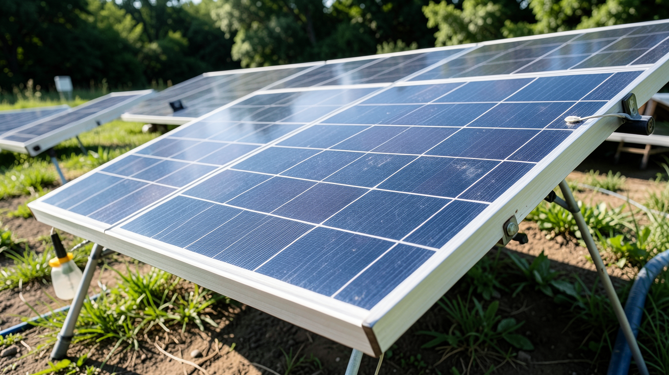 panneau photovoltaique occasion test pratique avec un panneau de 16 ans installé en extérieur, montrant son état et son rendu sous lumière naturelle