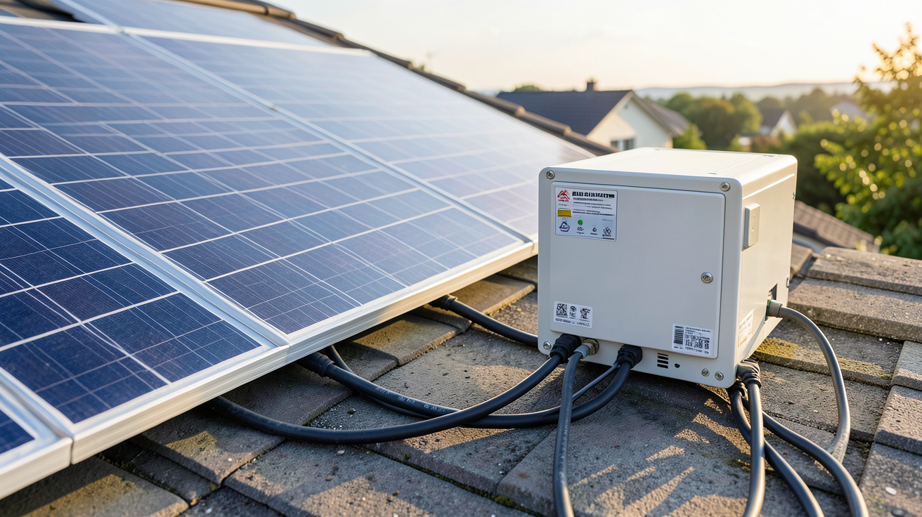 panneau photovoltaïque et onduleur installés sur un toit résidentiel pour le dimensionnement