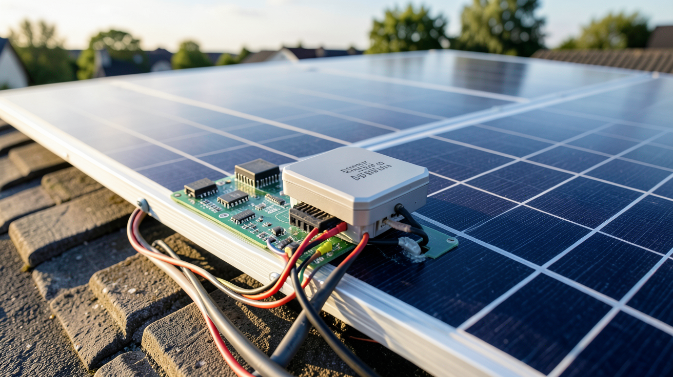 panneau photovoltaïque avec micro-onduleur intégré installé sur un toit résidentiel