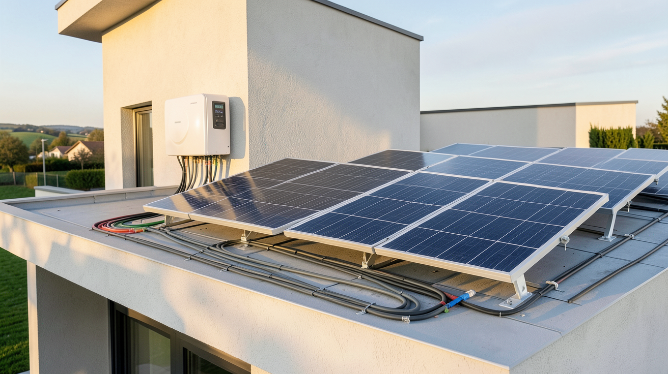 panneau photovoltaique onduleur integre installation étape par étape sur le toit d'une maison