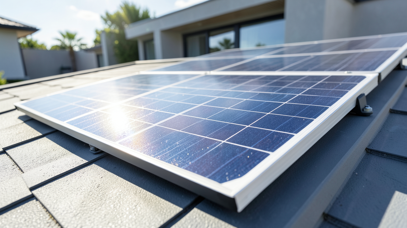 panneau photovoltaique onduleur integre installé sur la toiture d'une habitation moderne