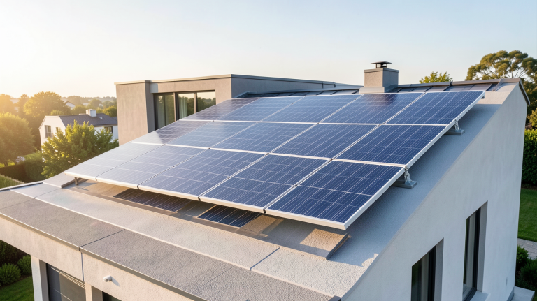 panneau photovoltaïque Panasonic installé sur le toit d'une maison contemporaine