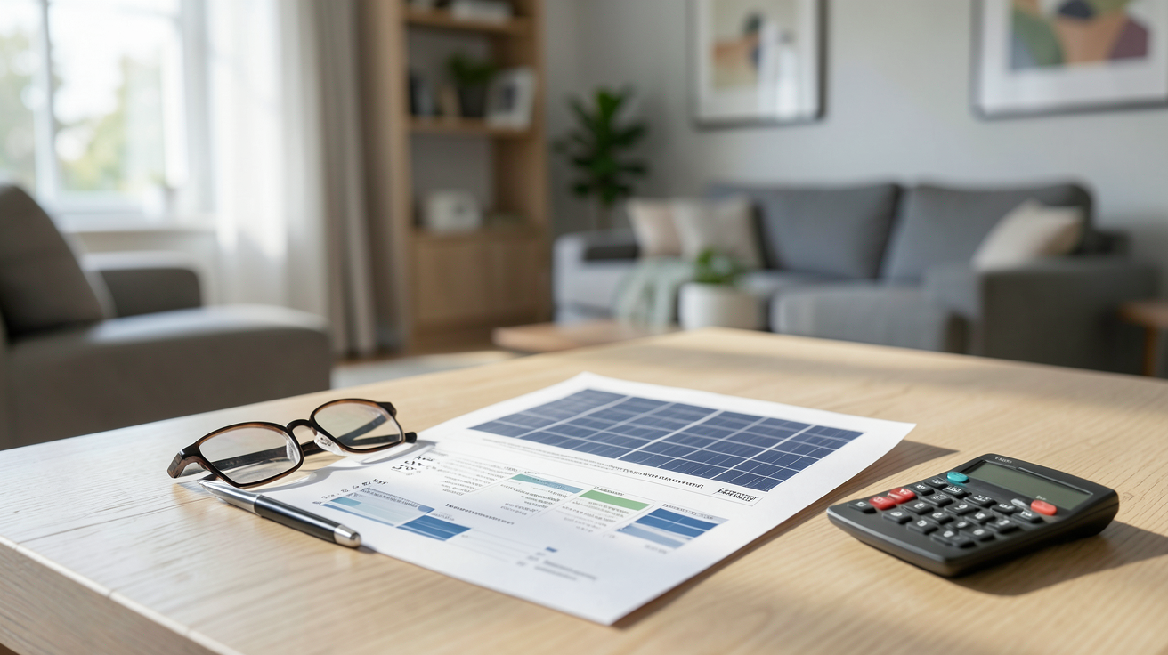 panneau photovoltaique pas cher : exemple de devis détaillé pour une installation de 3 kWc posé sur une table avec des accessoires