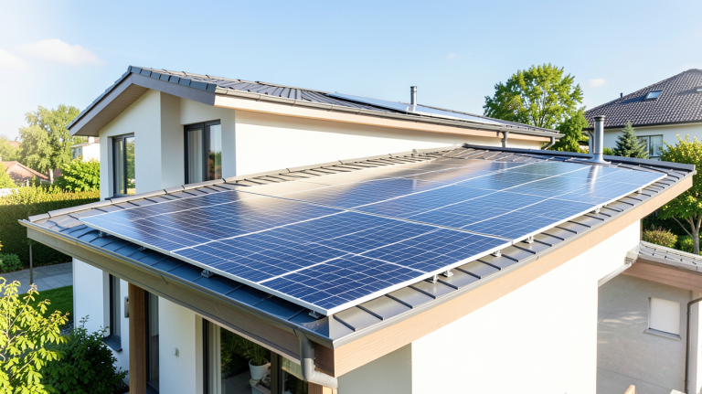 panneau photovoltaique pas cher installé sur le toit d'une maison moderne