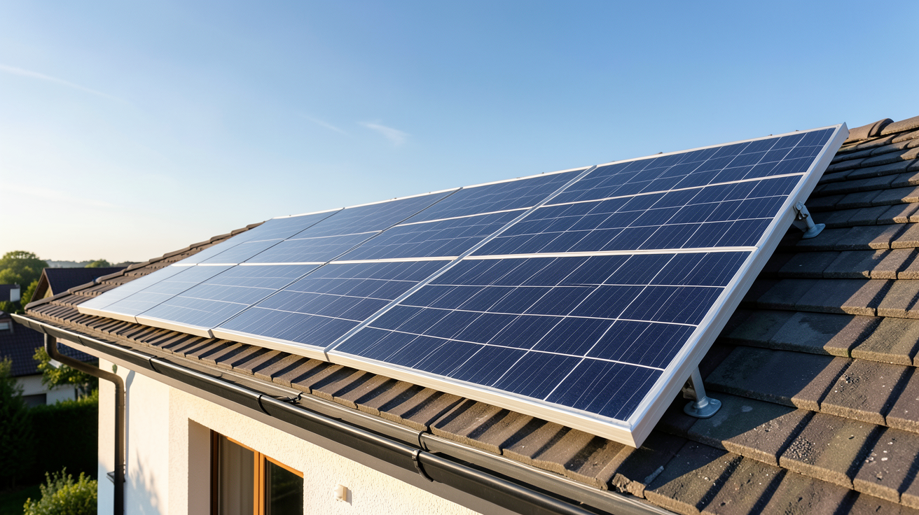 panneau photovoltaïque performant installé sur le toit d'une maison individuelle pour le calcul de rentabilité