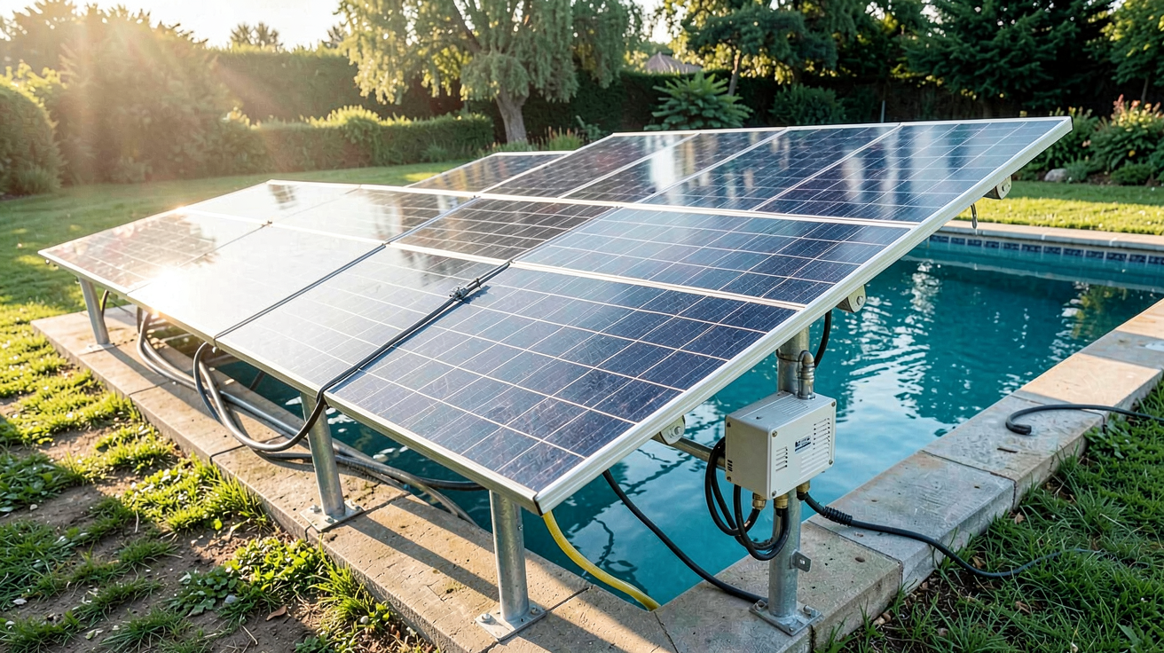 panneau photovoltaïque piscine installation guide pas à pas avec onduleur et câbles