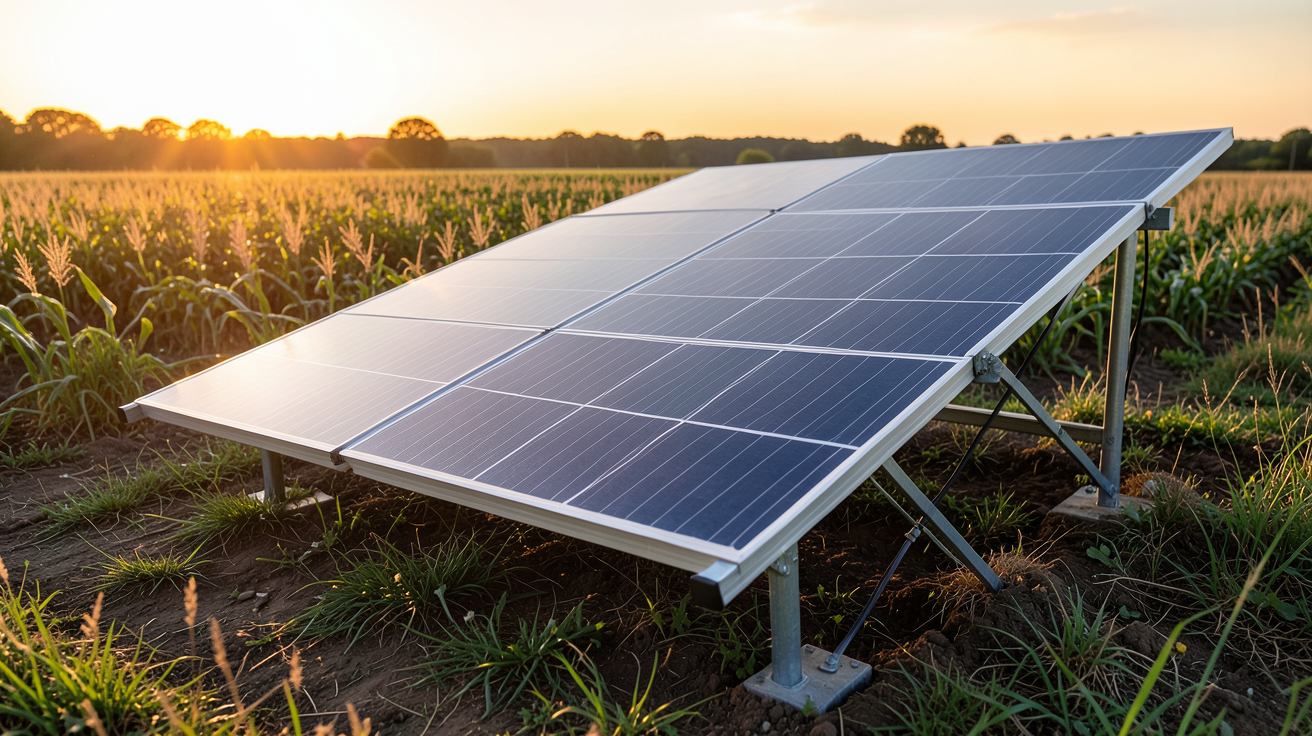 panneau photovoltaïque pivotant tracker solaire à 1 axe installé dans un champ agricole