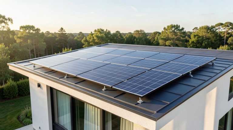 panneau photovoltaique plug and play installé sur le toit d'une maison moderne