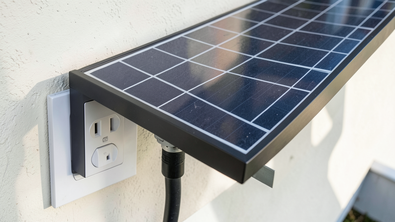 panneau photovoltaique plug and play branché sur une prise électrique sécurisée conforme aux normes