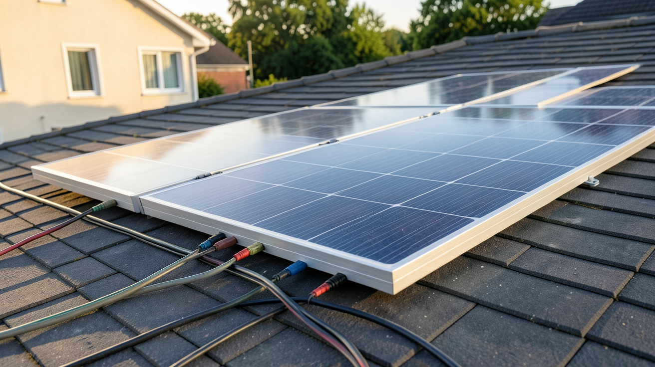 panneau photovoltaïque plug and play installé sur un toit de maison individuelle pour illustrer le choix de puissance adapté au logement