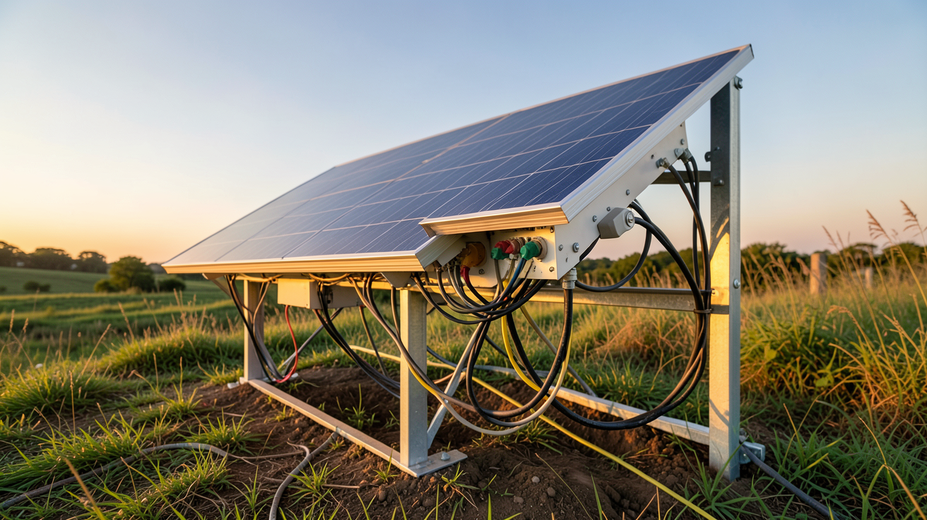 panneau photovoltaïque portatif en cours d'installation et de mise en service en extérieur