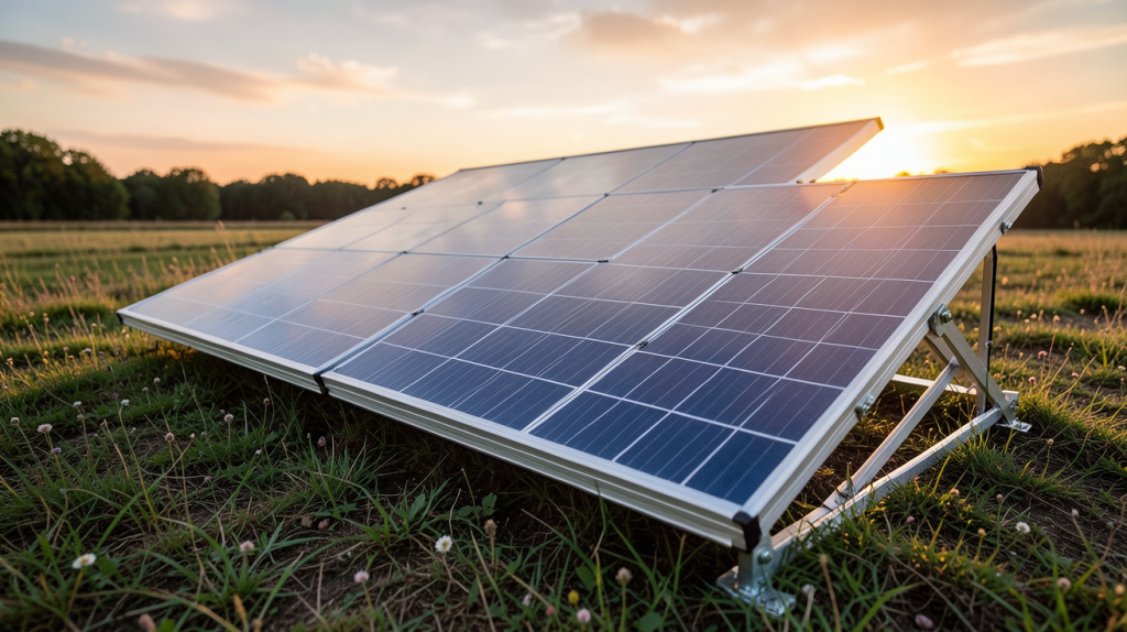 panneau photovoltaïque portatif déployé en plein air avec lumière naturelle