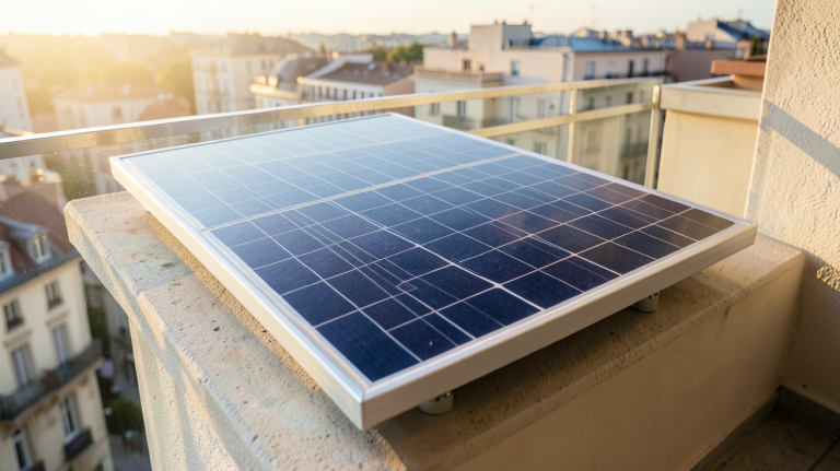 panneau photovoltaïque pour balcon installé sur une terrasse urbaine