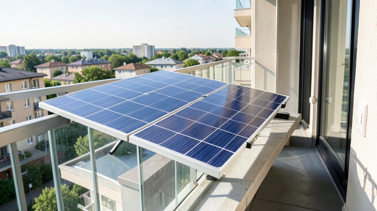 panneau photovoltaique pour balcon kit solaire plug and play installé sur un balcon d'appartement, solution simple pour locataires et propriétaires