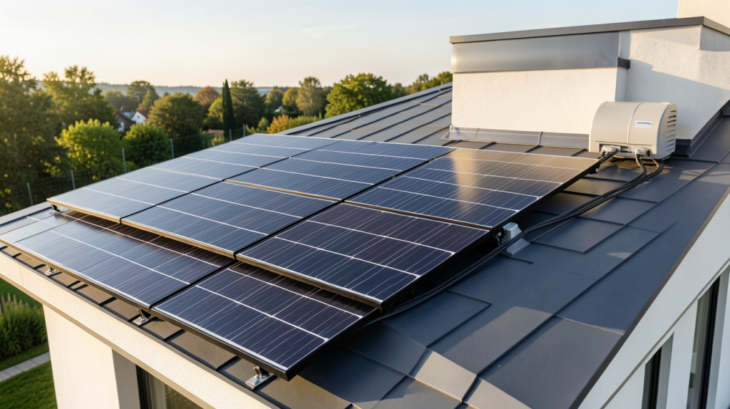 panneau photovoltaïque pour ballon d'eau chaude installé sur le toit d'une maison moderne