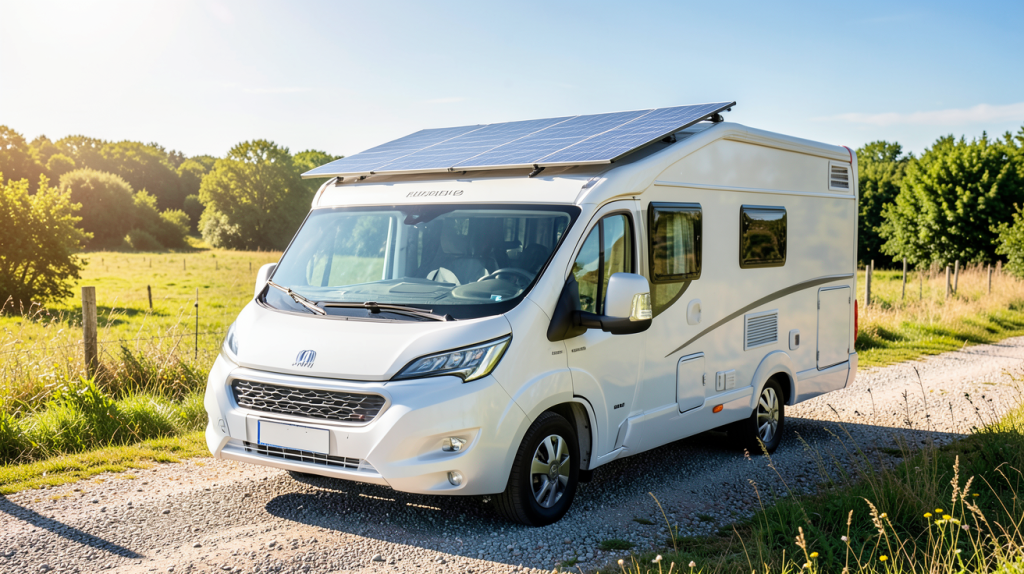 panneau photovoltaique pour camping car installé sur le toit d'un véhicule de loisirs en plein air