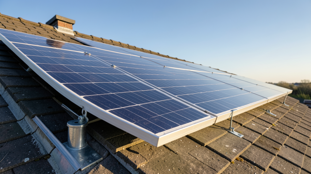 panneau photovoltaïque installé sur un toit de maison individuelle avec vue sur le ciel dégagé