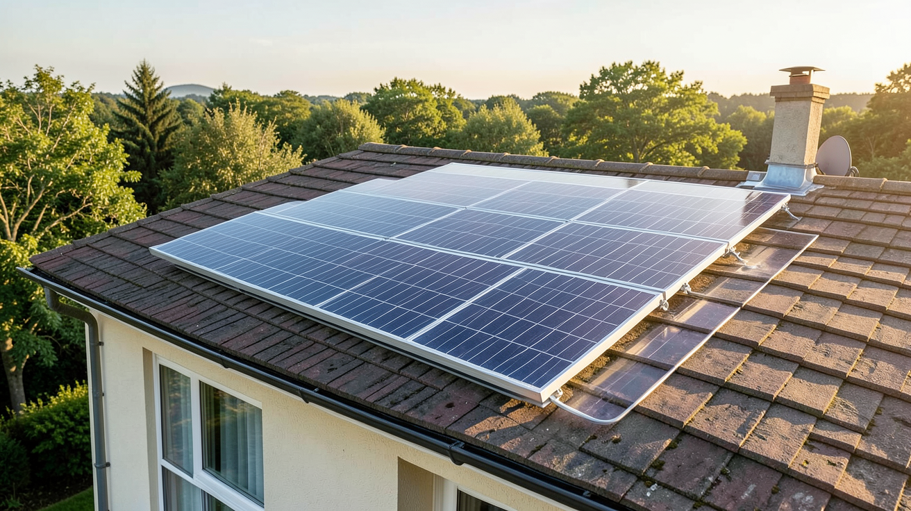 panneau photovoltaïque prix m2 : installation de panneaux solaires thermiques sur un toit de maison individuelle