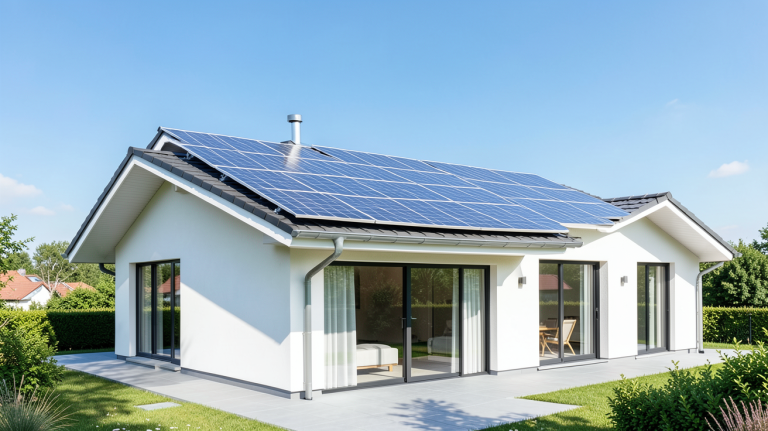 panneau photovoltaique prix moyen installé sur la toiture d'une maison moderne