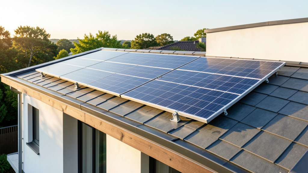 panneau photovoltaïque professionnel installé sur le toit d'une maison contemporaine
