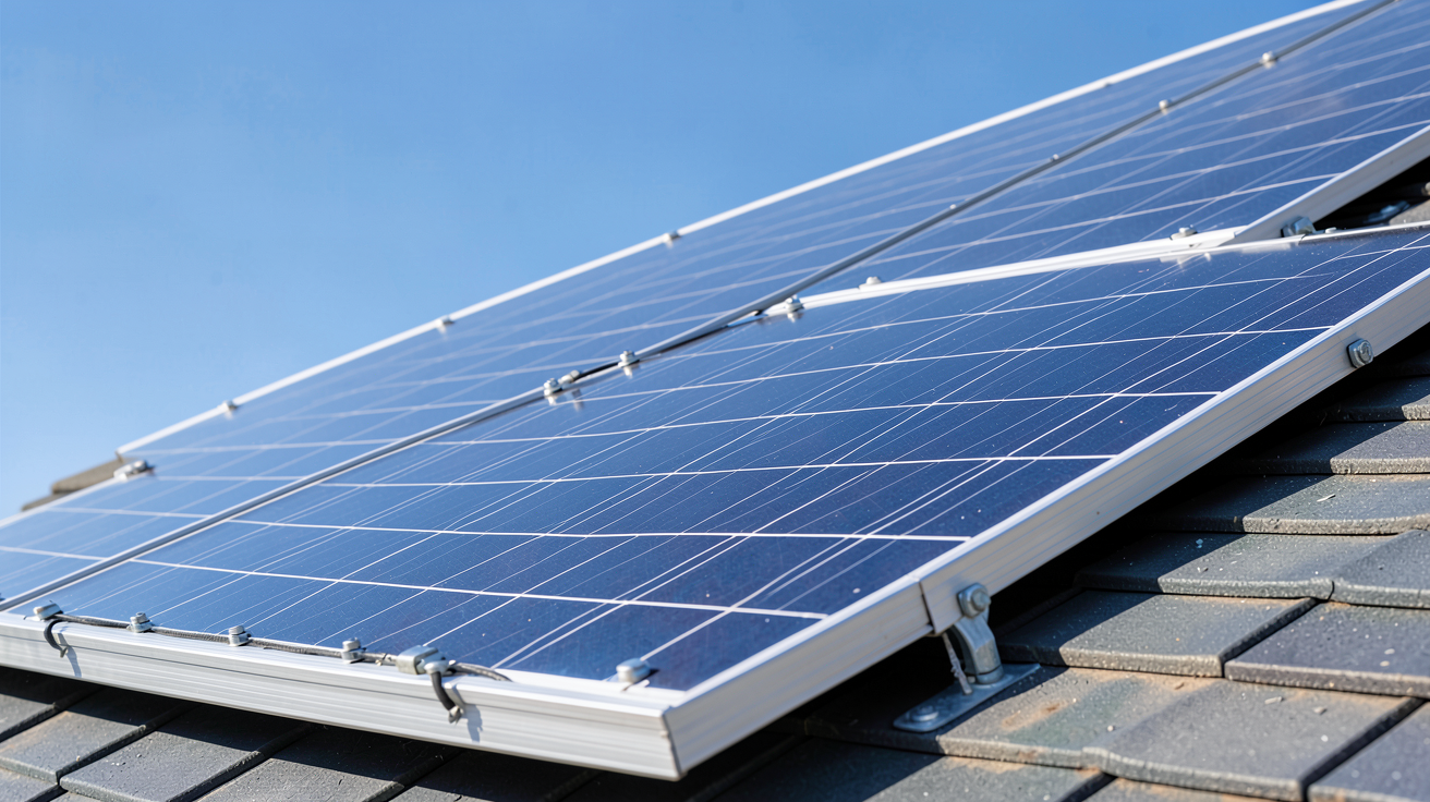 panneau photovoltaïque en silicium monocristallin sur toit incliné pour calcul de puissance solaire