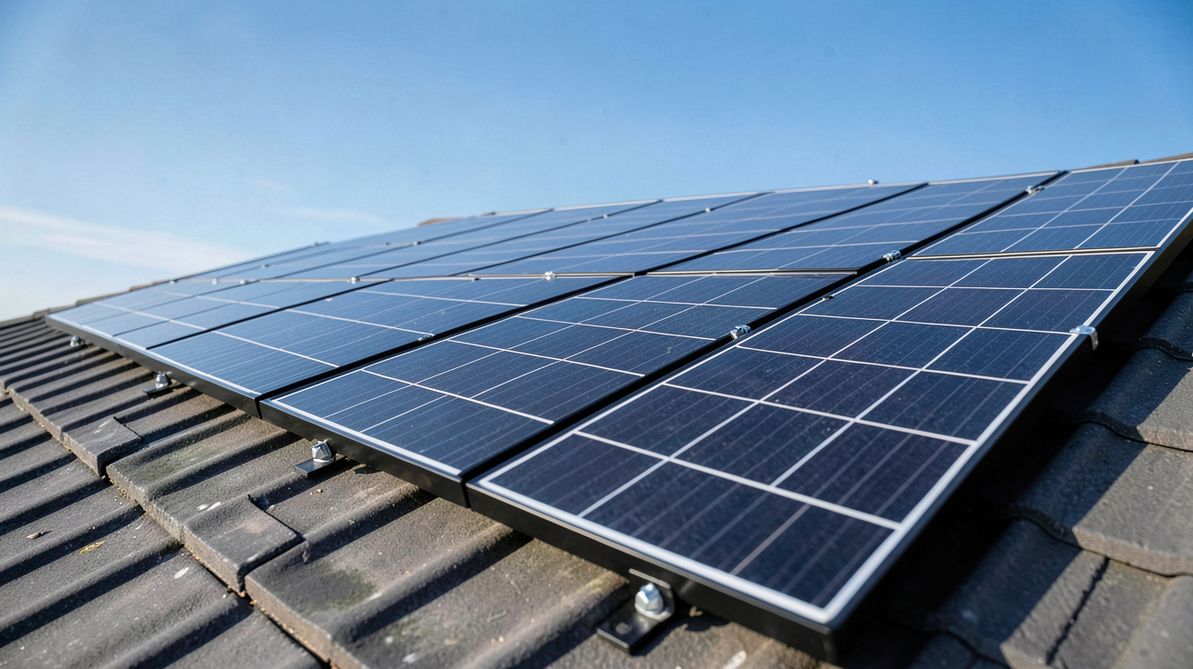 panneau photovoltaïque noir monocristallin illustrant la puissance et les unités clés comme les Wc, Wp et kWc