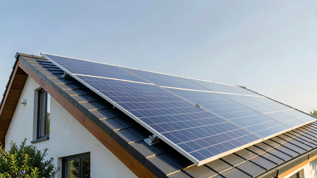 panneau photovoltaïque de puissance installé sur le toit d'une maison moderne