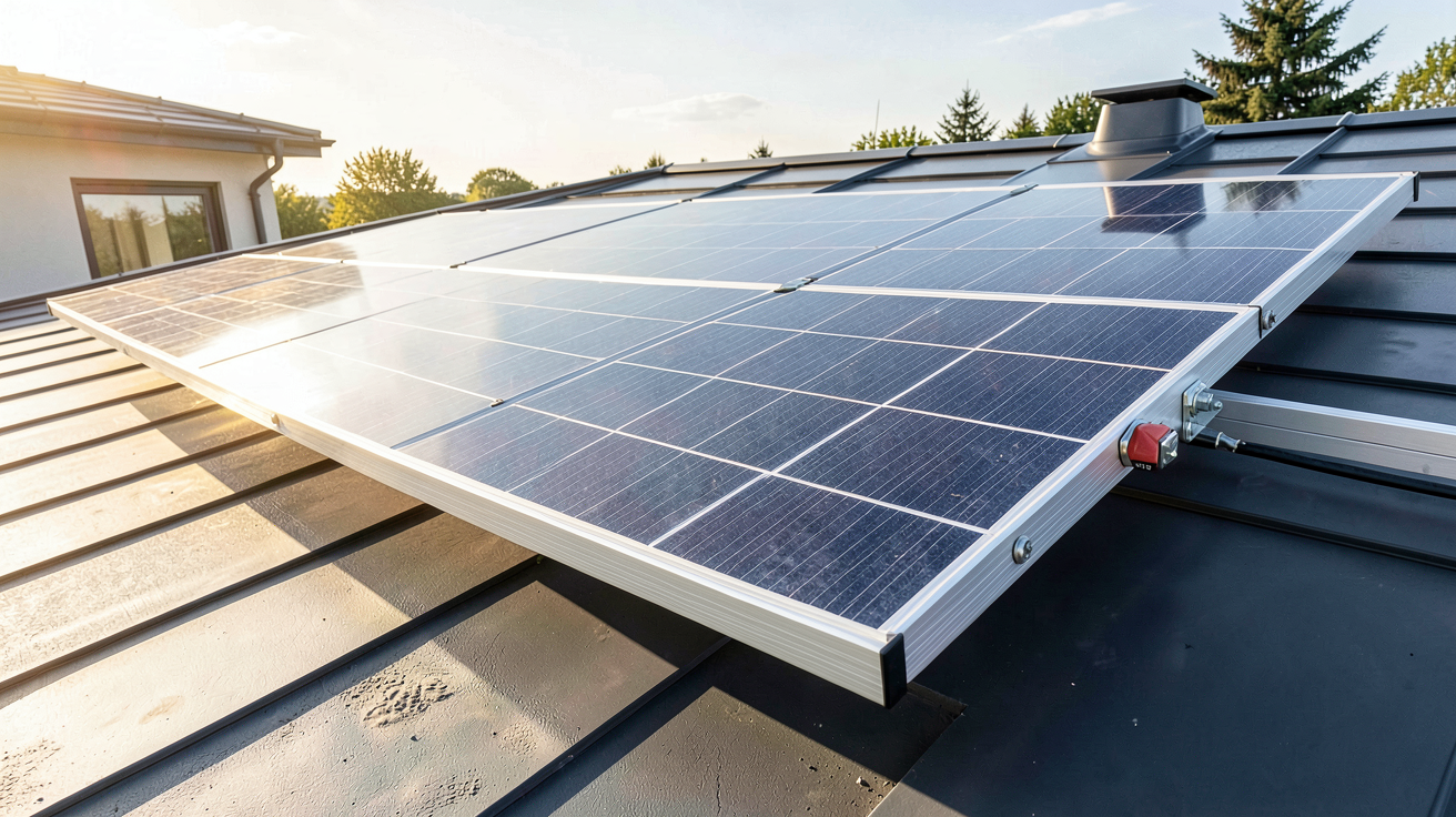panneau photovoltaïque puissance maximale 450W installé sur un toit résidentiel moderne en 2025