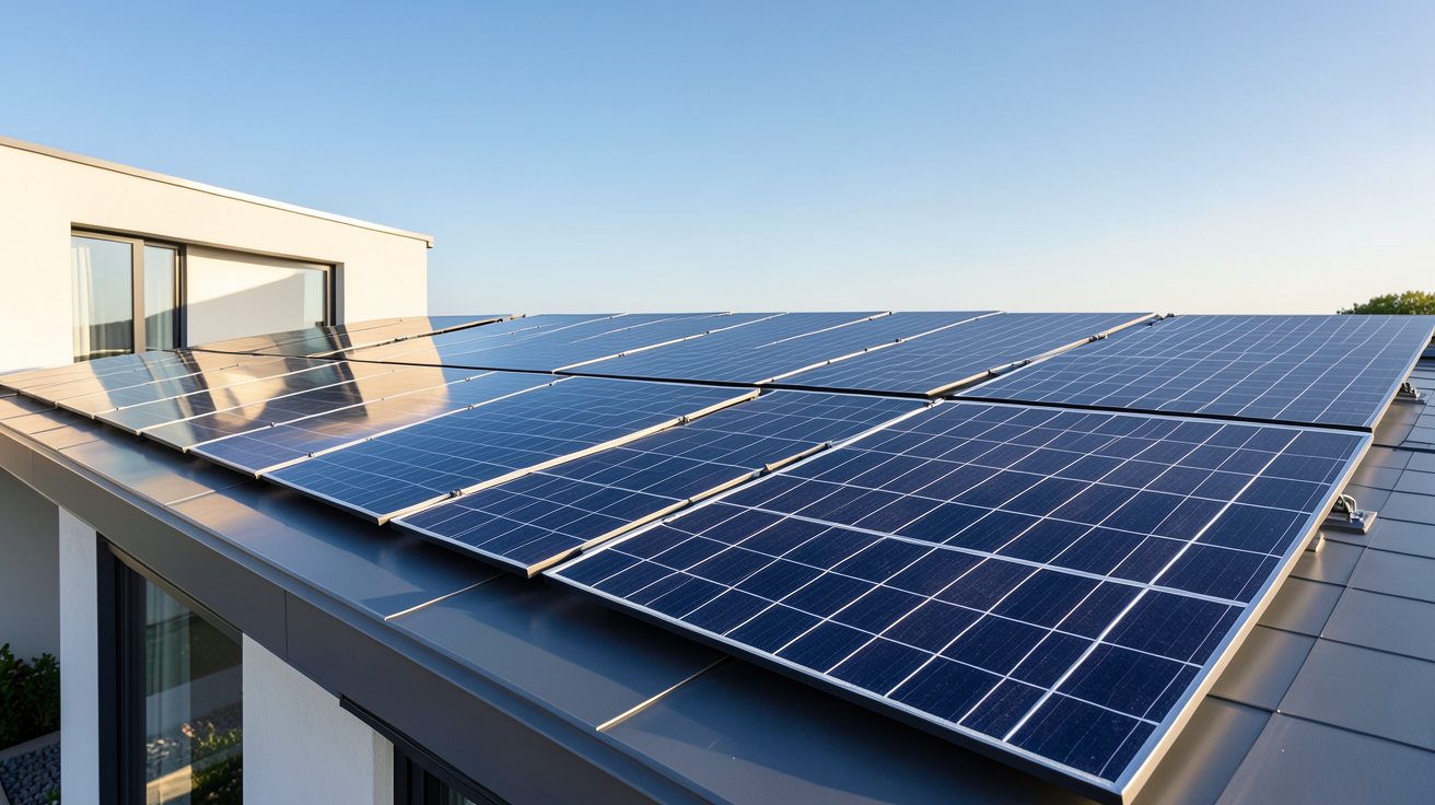 panneau photovoltaïque Q.CELL de la gamme Q.Cells disposé sur un toit de maison moderne