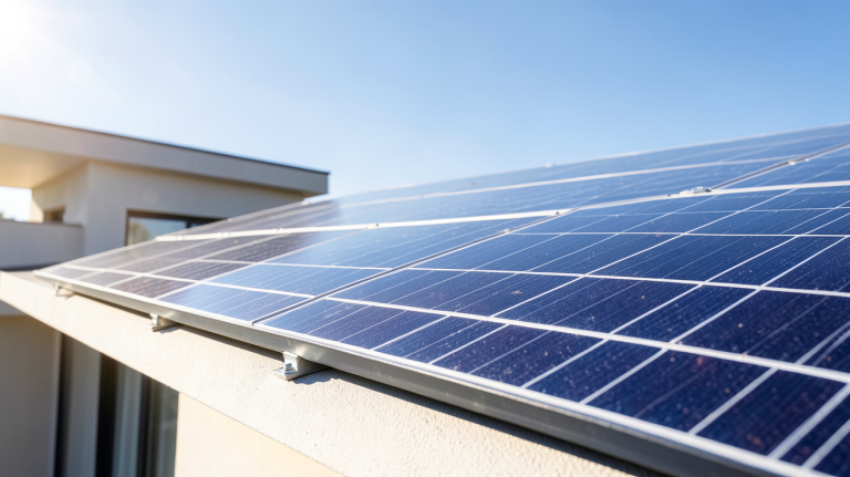 panneau photovoltaique qcell installé sur le toit d'une maison moderne sous le soleil