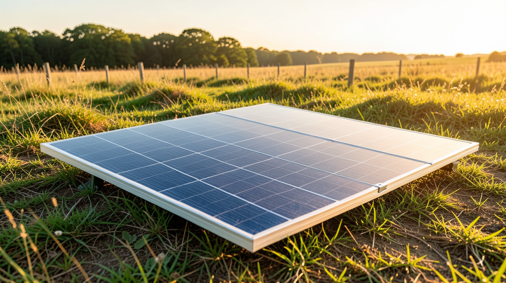 panneau photovoltaïque sol installé dans un champ ensoleillé