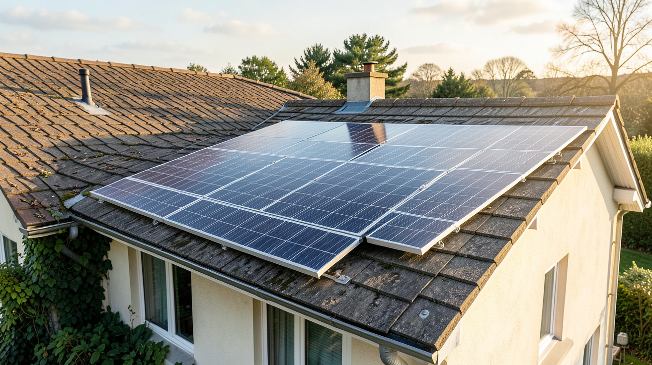 panneau photovoltaïque solar installé sur le toit d'une maison individuelle