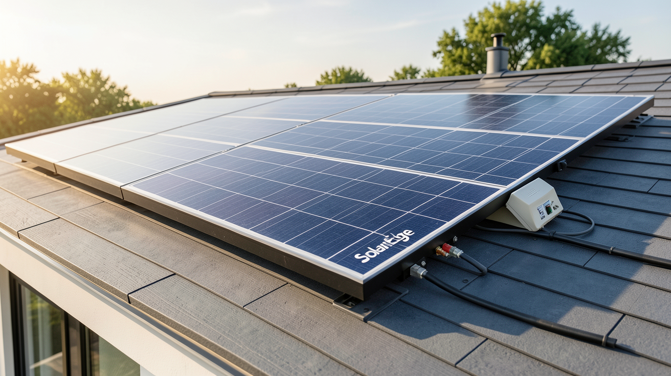 panneau photovoltaïque SolarEdge installé sur le toit d'une maison moderne